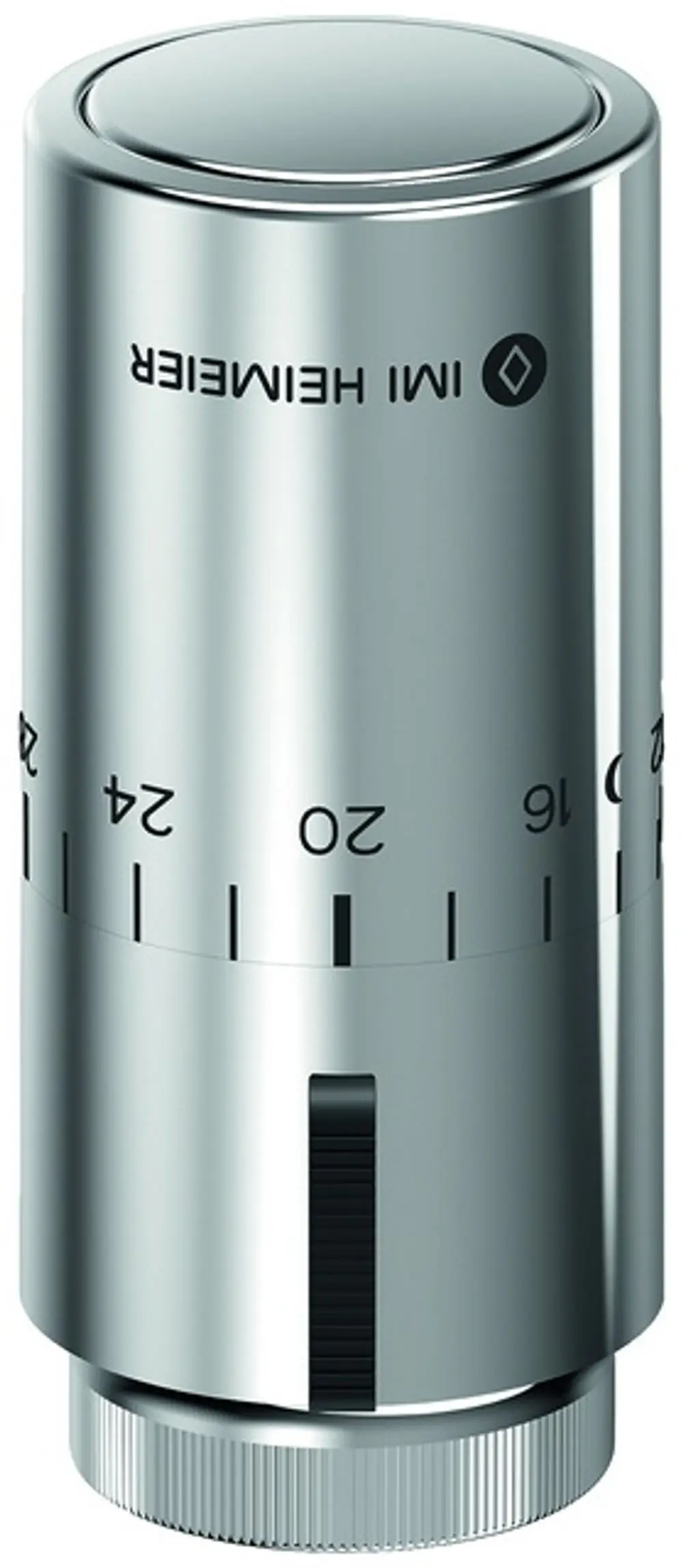 Thermostatkopf mit verchromter Oberfläche, Einstellskala von 6 bis 28. Produkt von IMI Hydronic Engineering, geeignet zur Regelung von Heizkörpern.